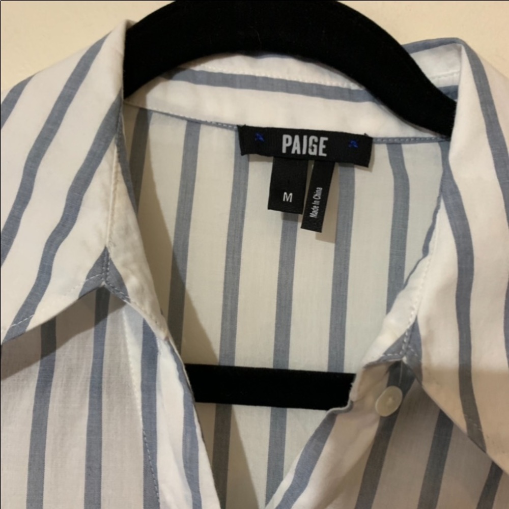 PAIGE White and Blue Striped Button Down Shirt - Picture 8 of 13